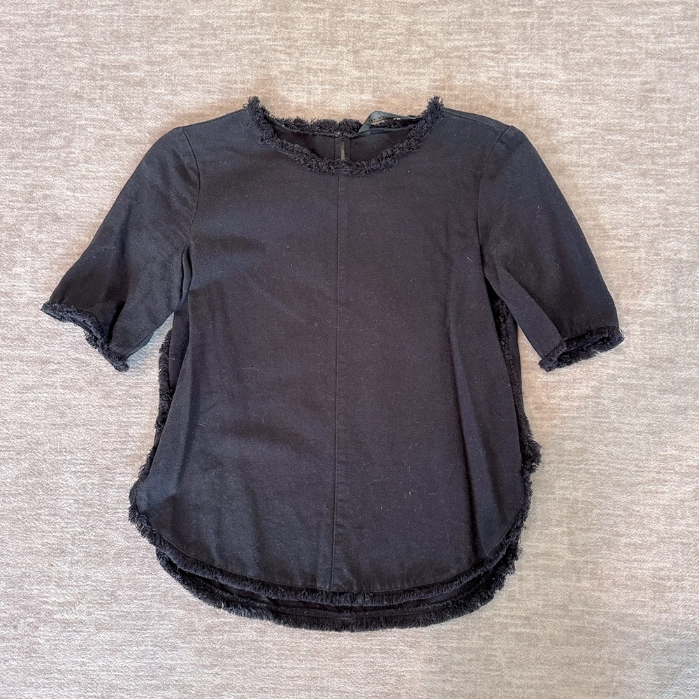 Zara Black Raw Hem Twill Top